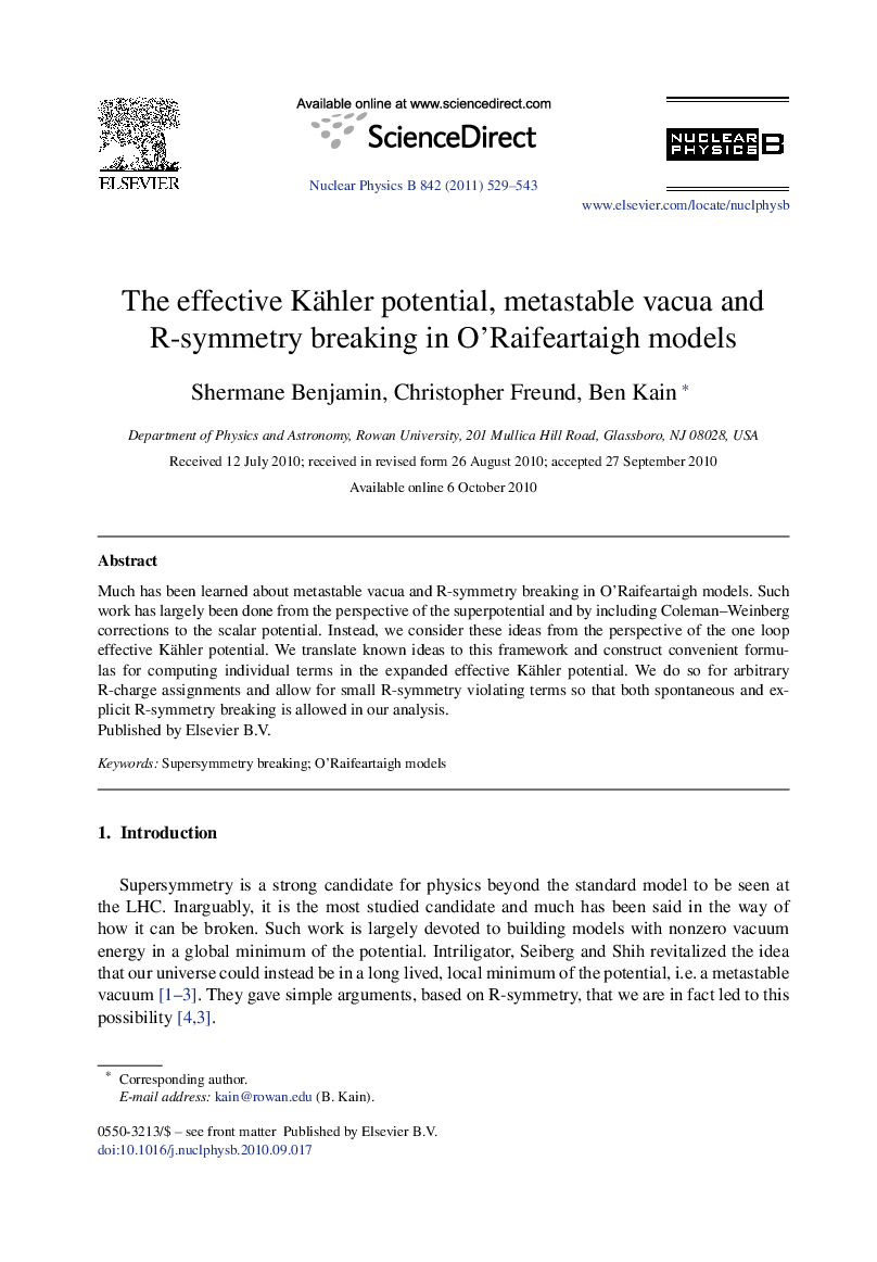 The effective Kähler potential, metastable vacua and R-symmetry breaking in O'Raifeartaigh models