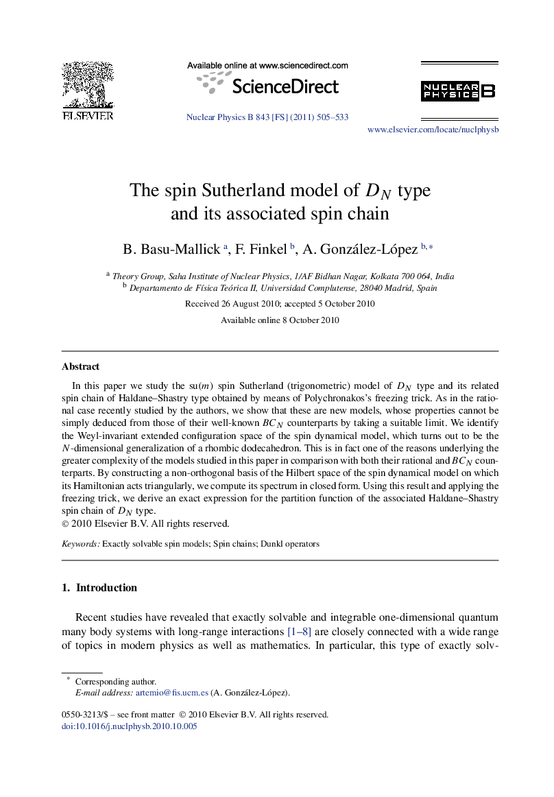 The spin Sutherland model of DN type and its associated spin chain