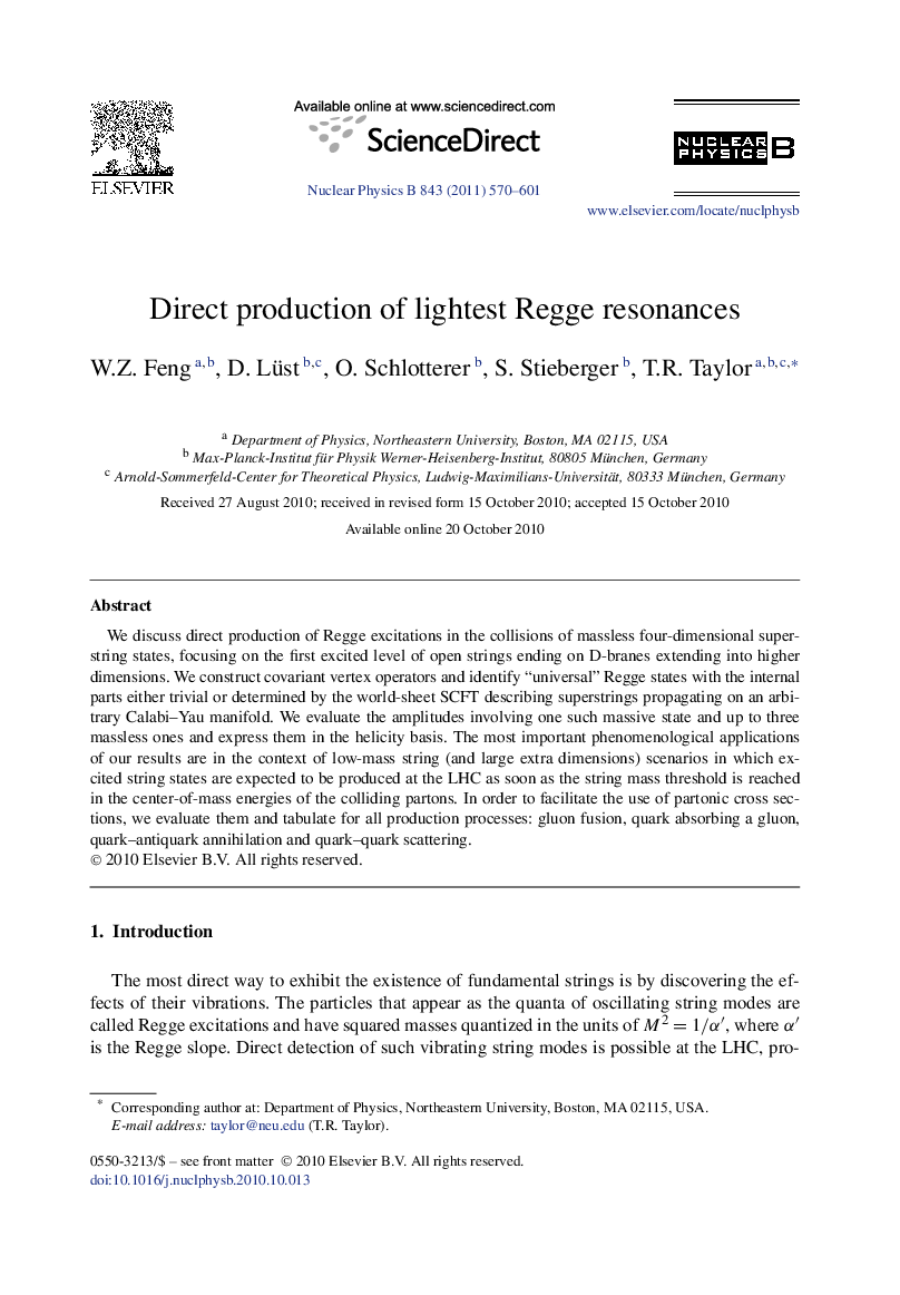 عکس صفحه اول مقاله: Direct production of lightest Regge resonances Direct production of lightest Regge resonances