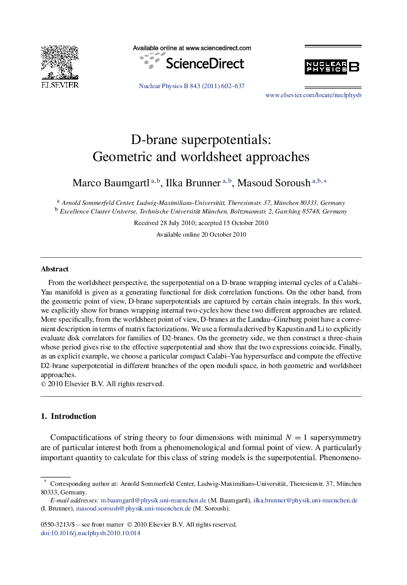 عکس صفحه اول مقاله: D-brane superpotentials: Geometric and worldsheet approaches D-brane superpotentials: Geometric and worldsheet approaches