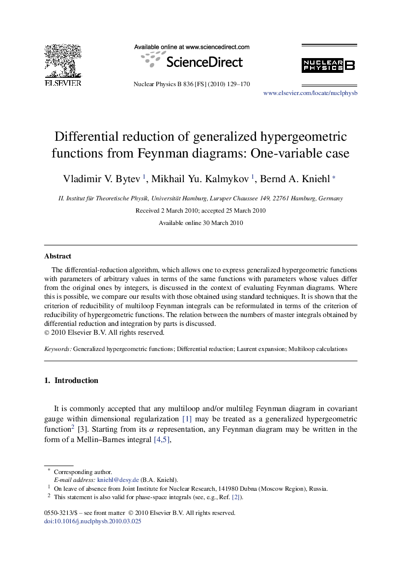 Differential reduction of generalized hypergeometric functions from Feynman diagrams: One-variable case