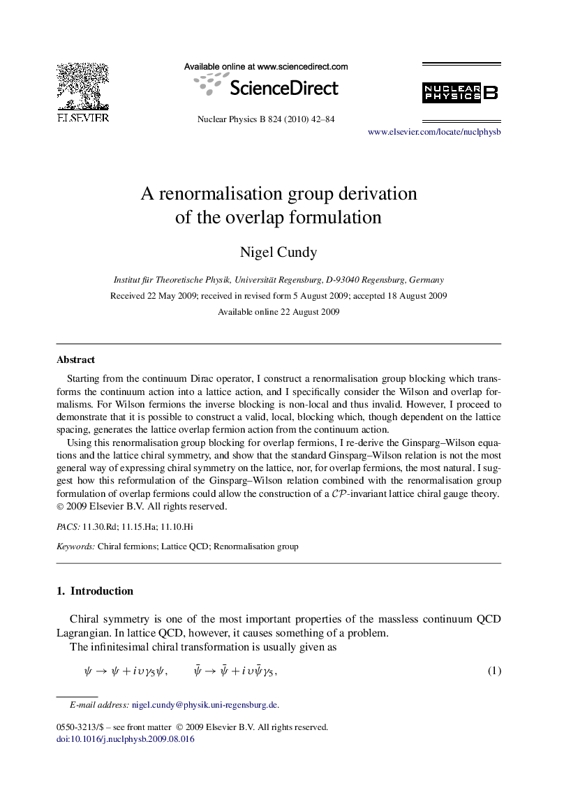 A renormalisation group derivation of the overlap formulation