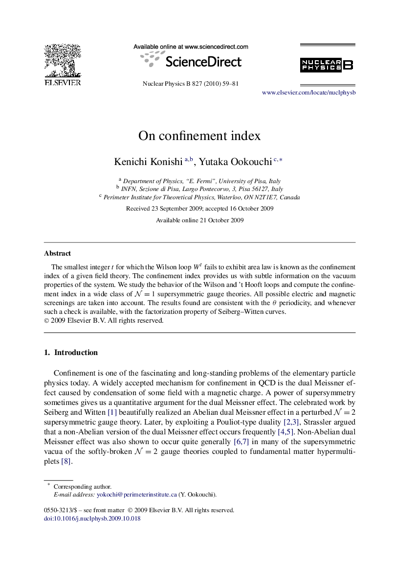 On confinement index