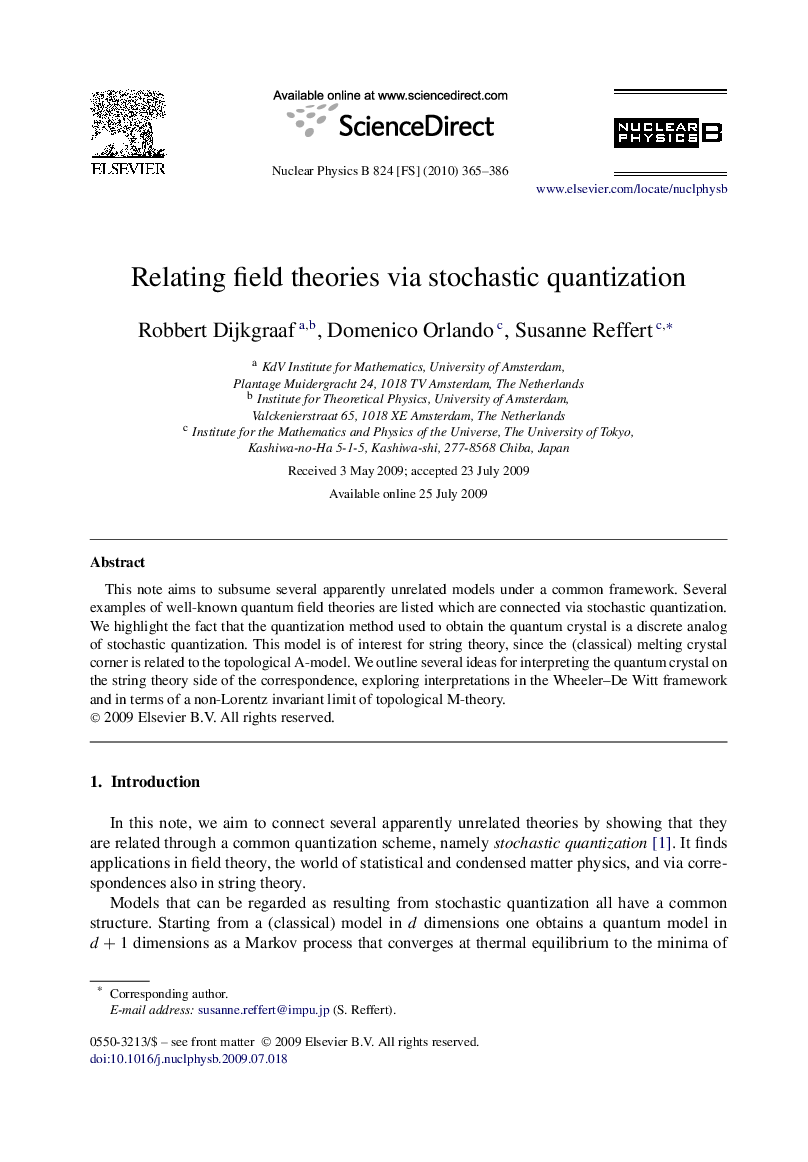 Relating field theories via stochastic quantization