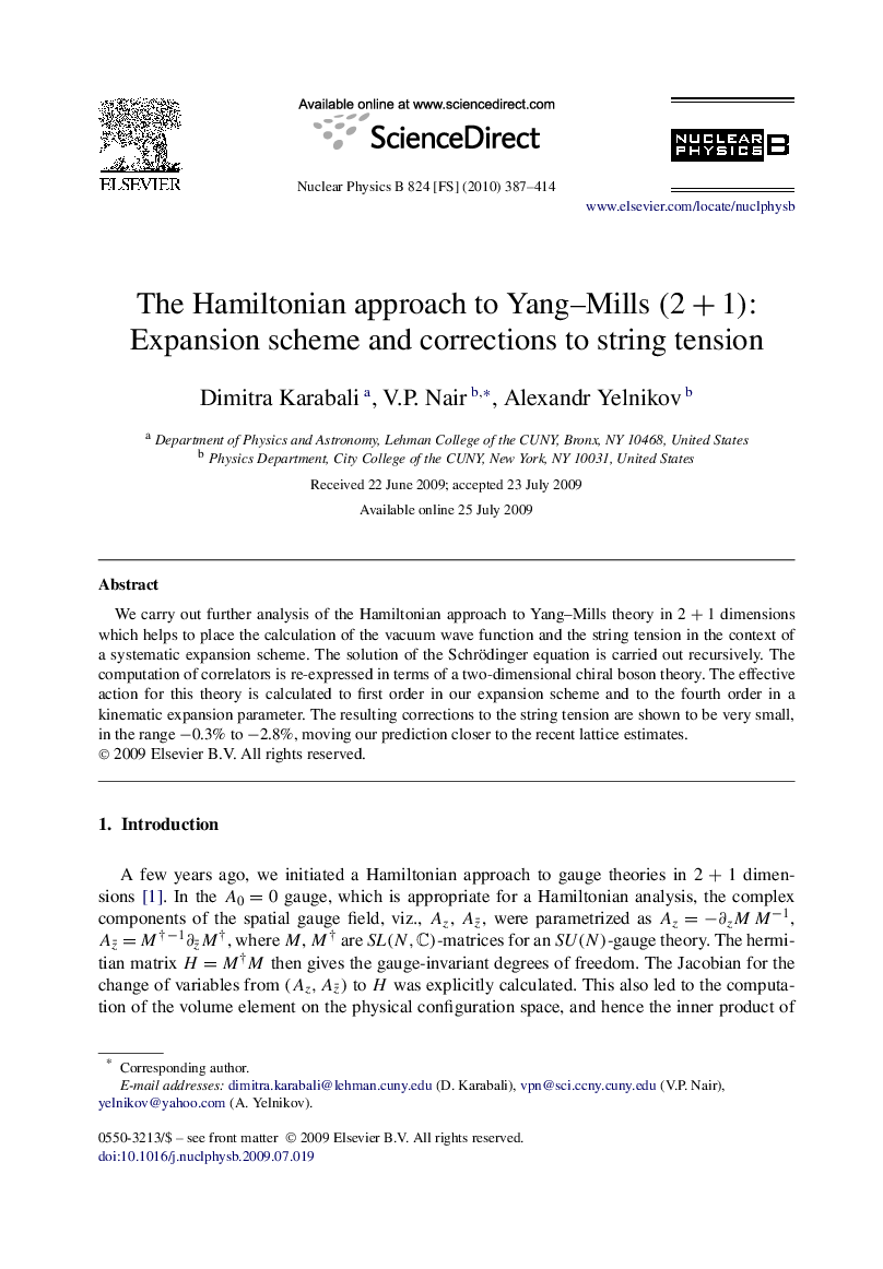 The Hamiltonian approach to Yang–Mills (2+1)(2+1): Expansion scheme and corrections to string tension