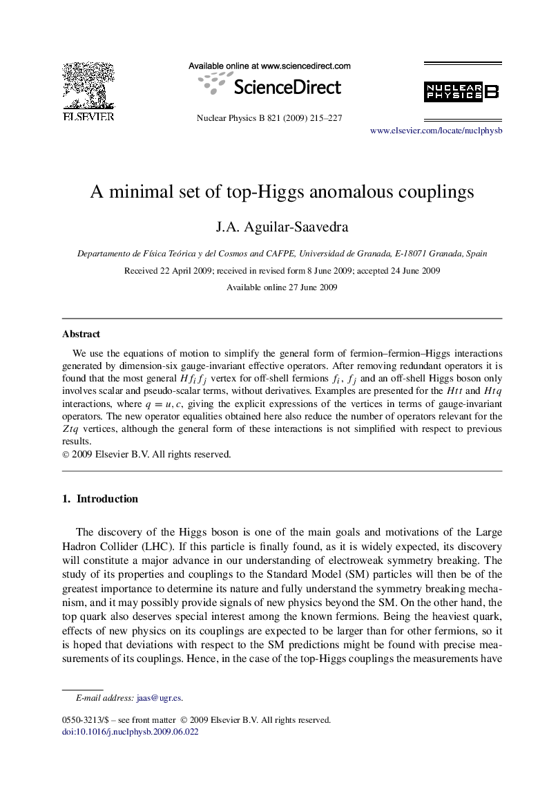 A minimal set of top-Higgs anomalous couplings