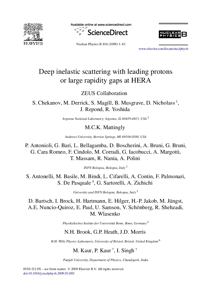 عکس صفحه اول مقاله: Deep inelastic scattering with leading protons or large rapidity gaps at HERA Deep inelastic scattering with leading protons or large rapidity gaps at HERA