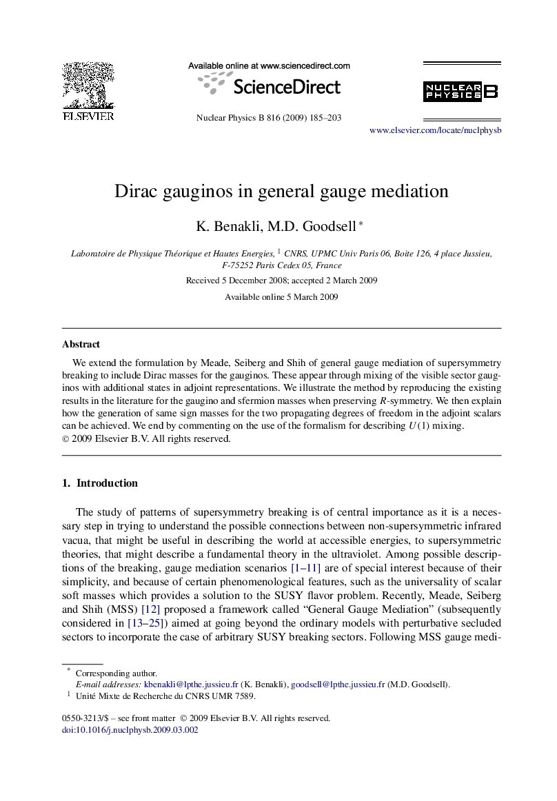 عکس صفحه اول مقاله: Dirac gauginos in general gauge mediation Dirac gauginos in general gauge mediation