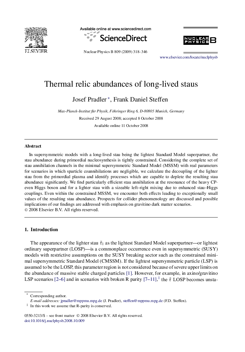 Thermal relic abundances of long-lived staus