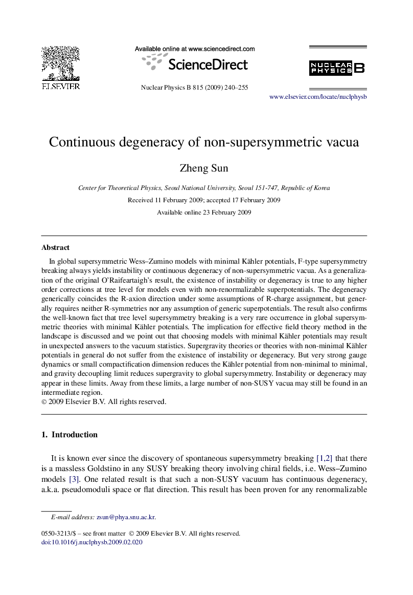 Continuous degeneracy of non-supersymmetric vacua