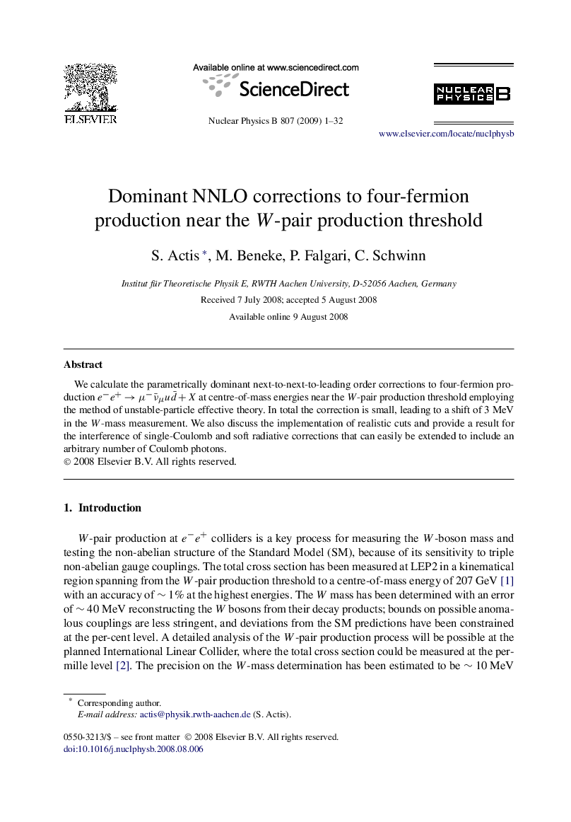Dominant NNLO corrections to four-fermion production near the W-pair production threshold