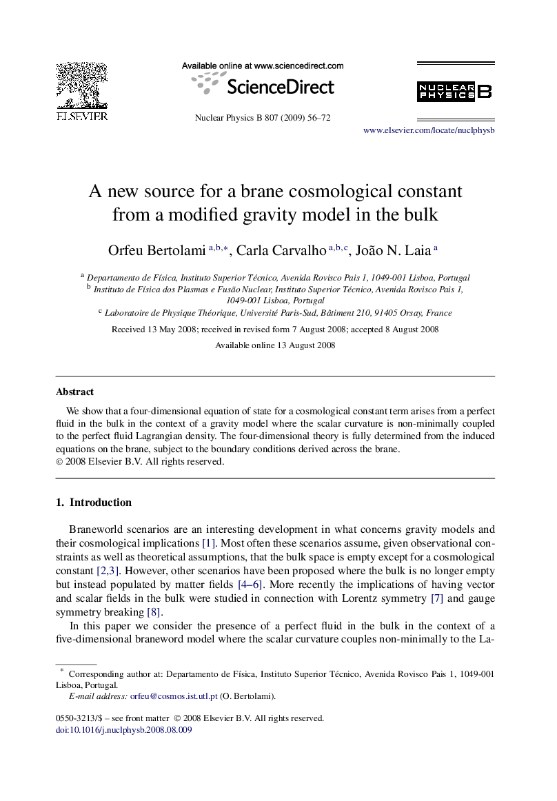 عکس صفحه اول مقاله: A new source for a brane cosmological constant from a modified gravity model in the bulk A new source for a brane cosmological constant from a modified gravity model in the bulk