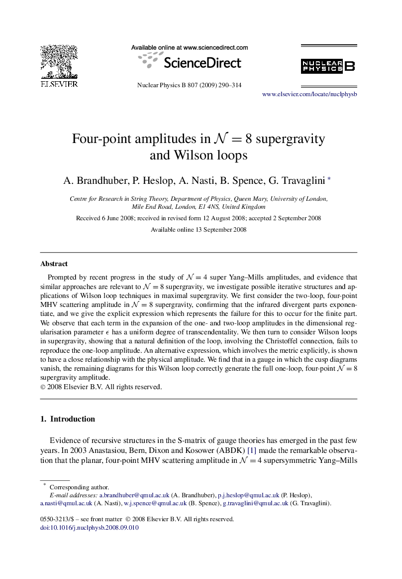 Four-point amplitudes in N=8N=8 supergravity and Wilson loops