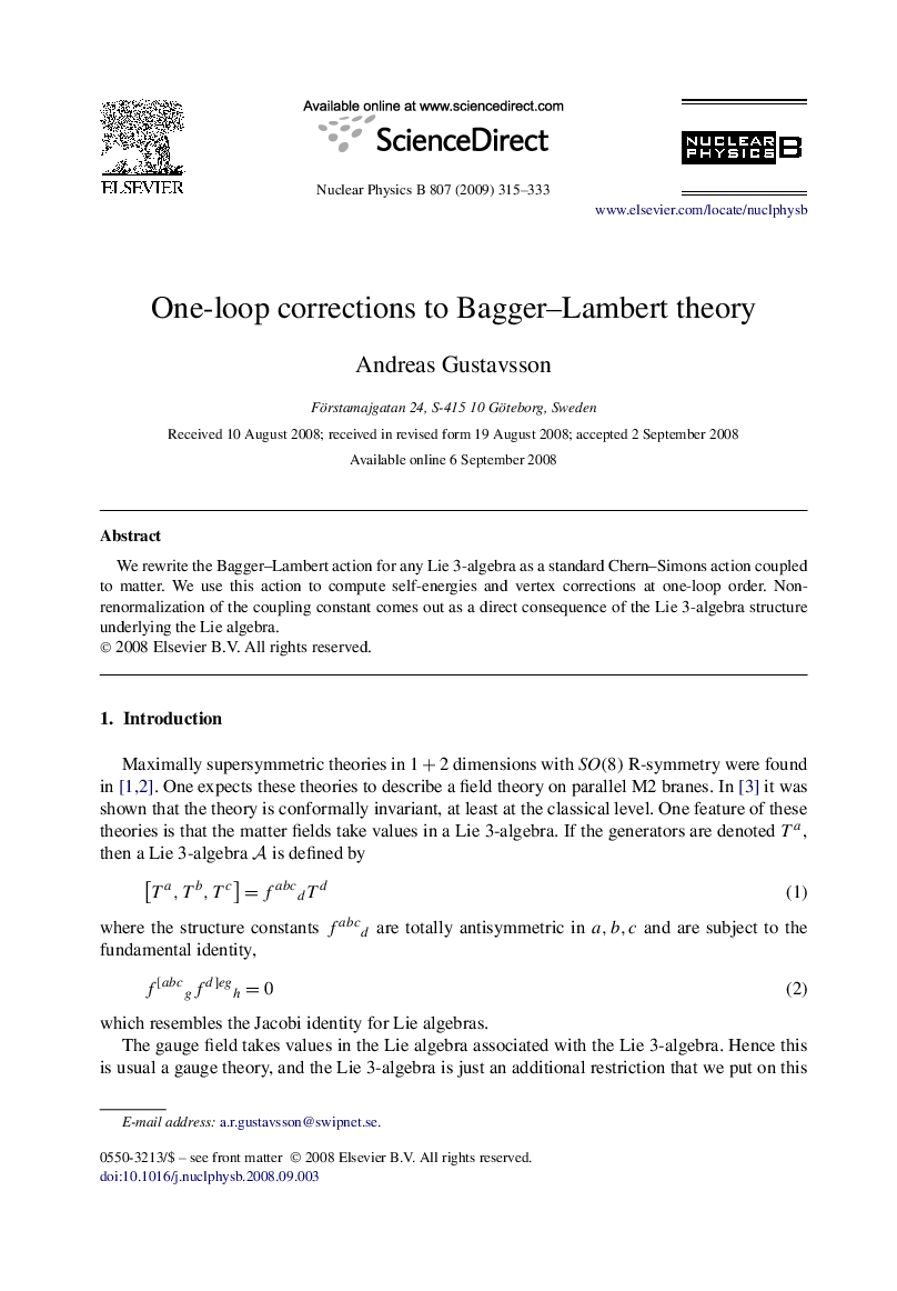 One-loop corrections to Bagger–Lambert theory