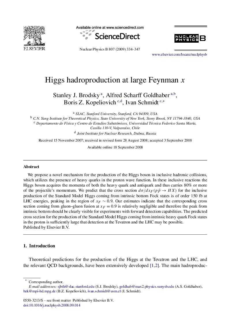 عکس صفحه اول مقاله: Higgs hadroproduction at large Feynman x Higgs hadroproduction at large Feynman x