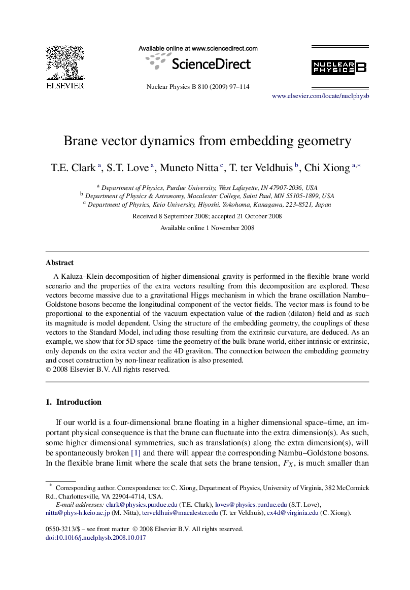 Brane vector dynamics from embedding geometry