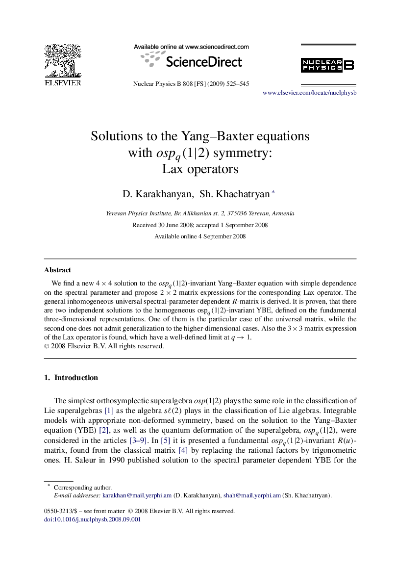 Solutions to the Yang–Baxter equations with ospq(1|2)ospq(1|2) symmetry: Lax operators
