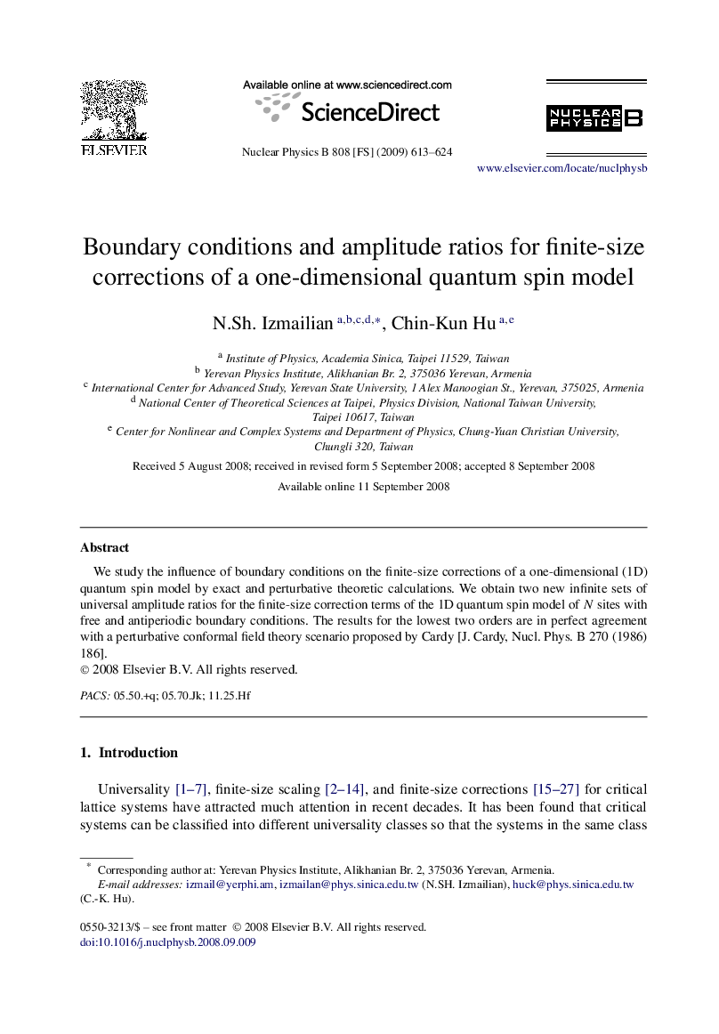 Boundary conditions and amplitude ratios for finite-size corrections of a one-dimensional quantum spin model