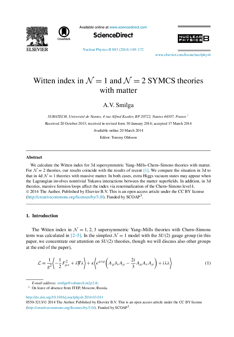 Witten index in N=1N=1 and N=2N=2 SYMCS theories with matter