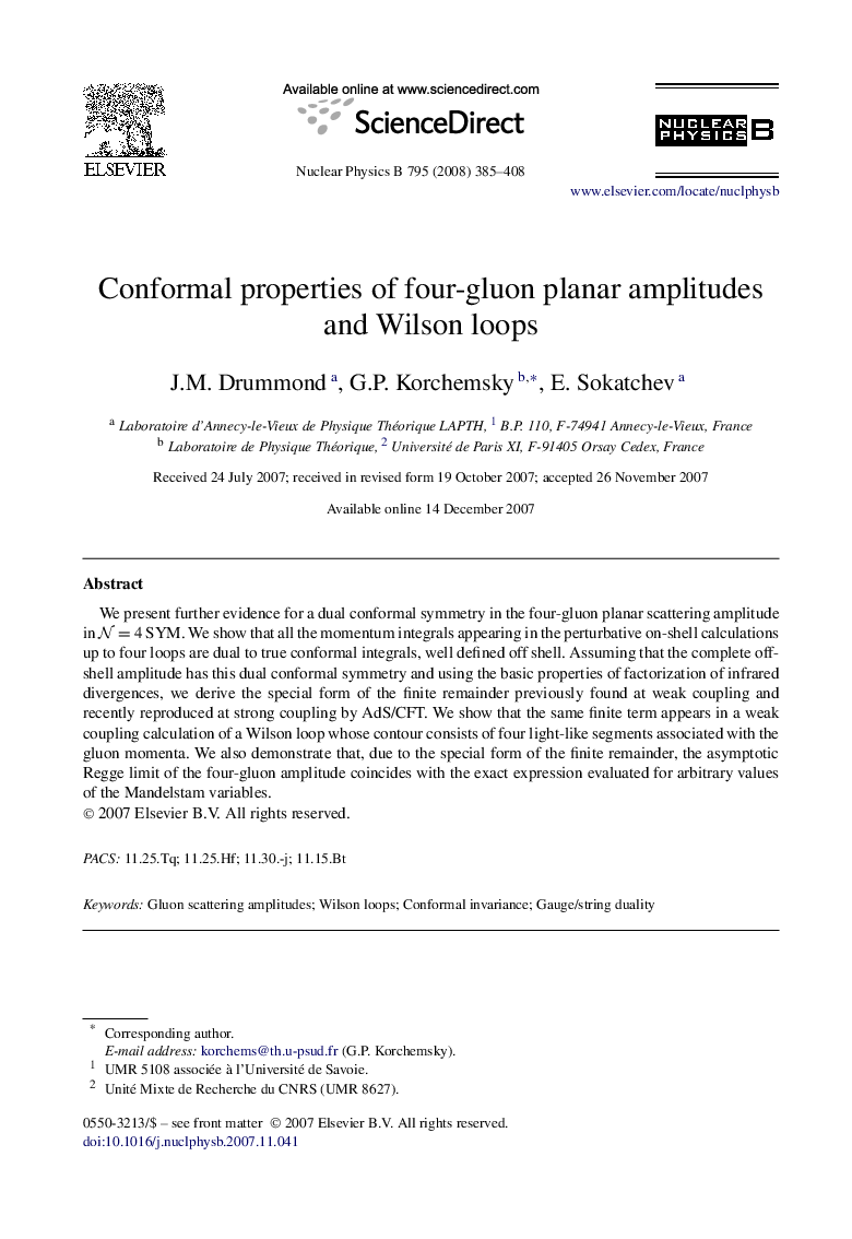 Conformal properties of four-gluon planar amplitudes and Wilson loops