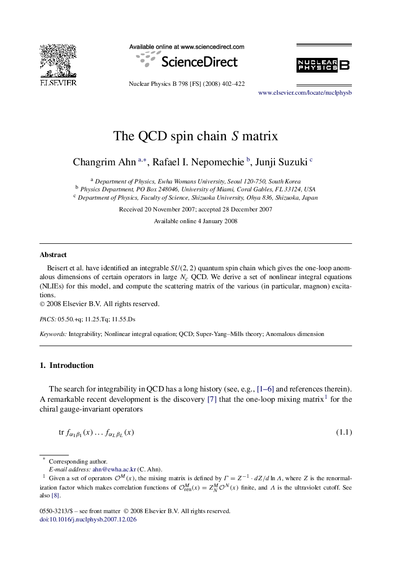 The QCD spin chain S matrix