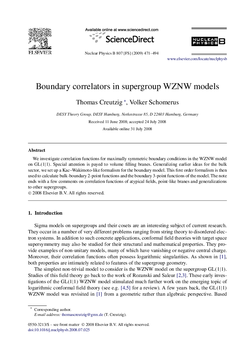 عکس صفحه اول مقاله: Boundary correlators in supergroup WZNW models Boundary correlators in supergroup WZNW models