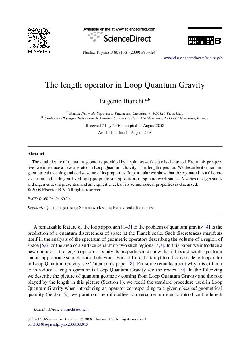 عکس صفحه اول مقاله: The length operator in Loop Quantum Gravity The length operator in Loop Quantum Gravity