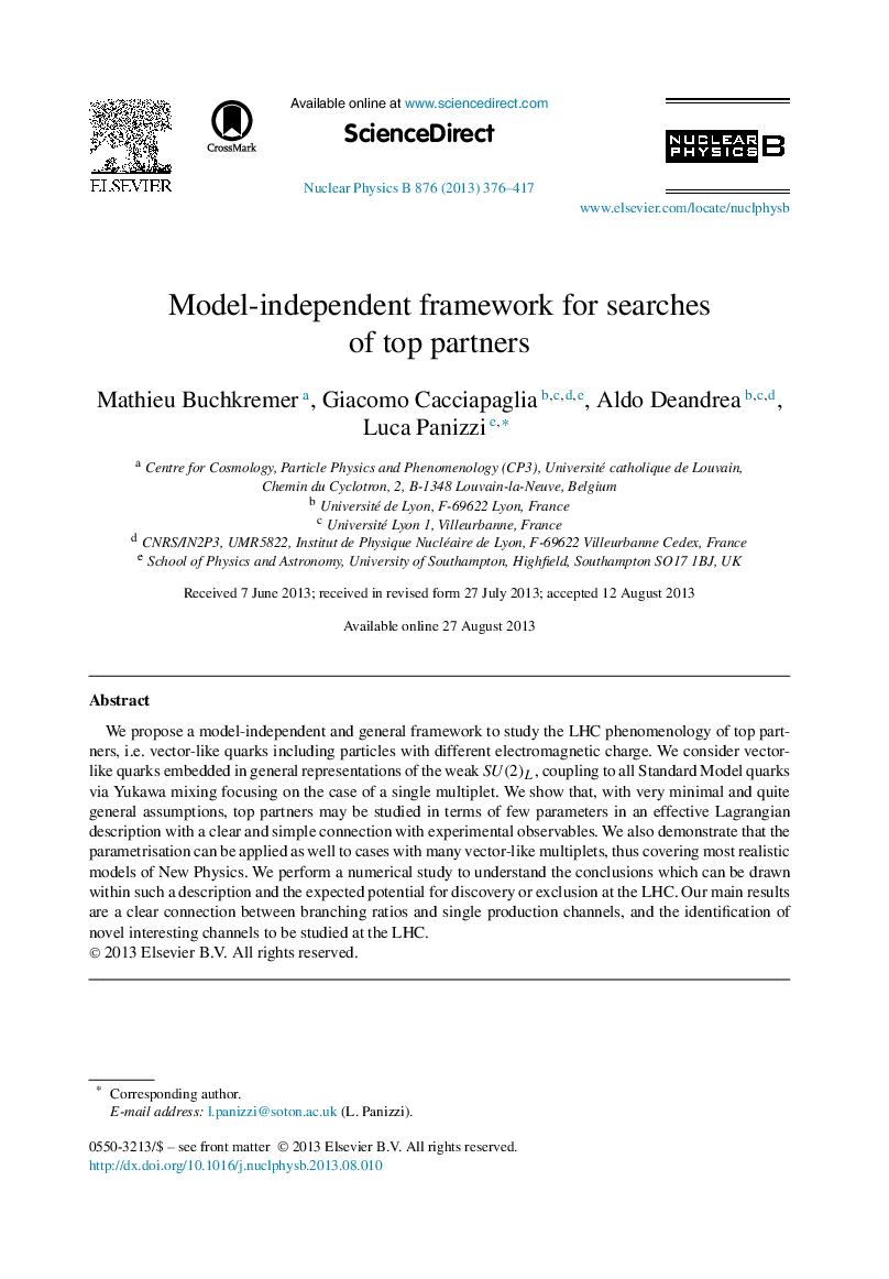 Model-independent framework for searches of top partners