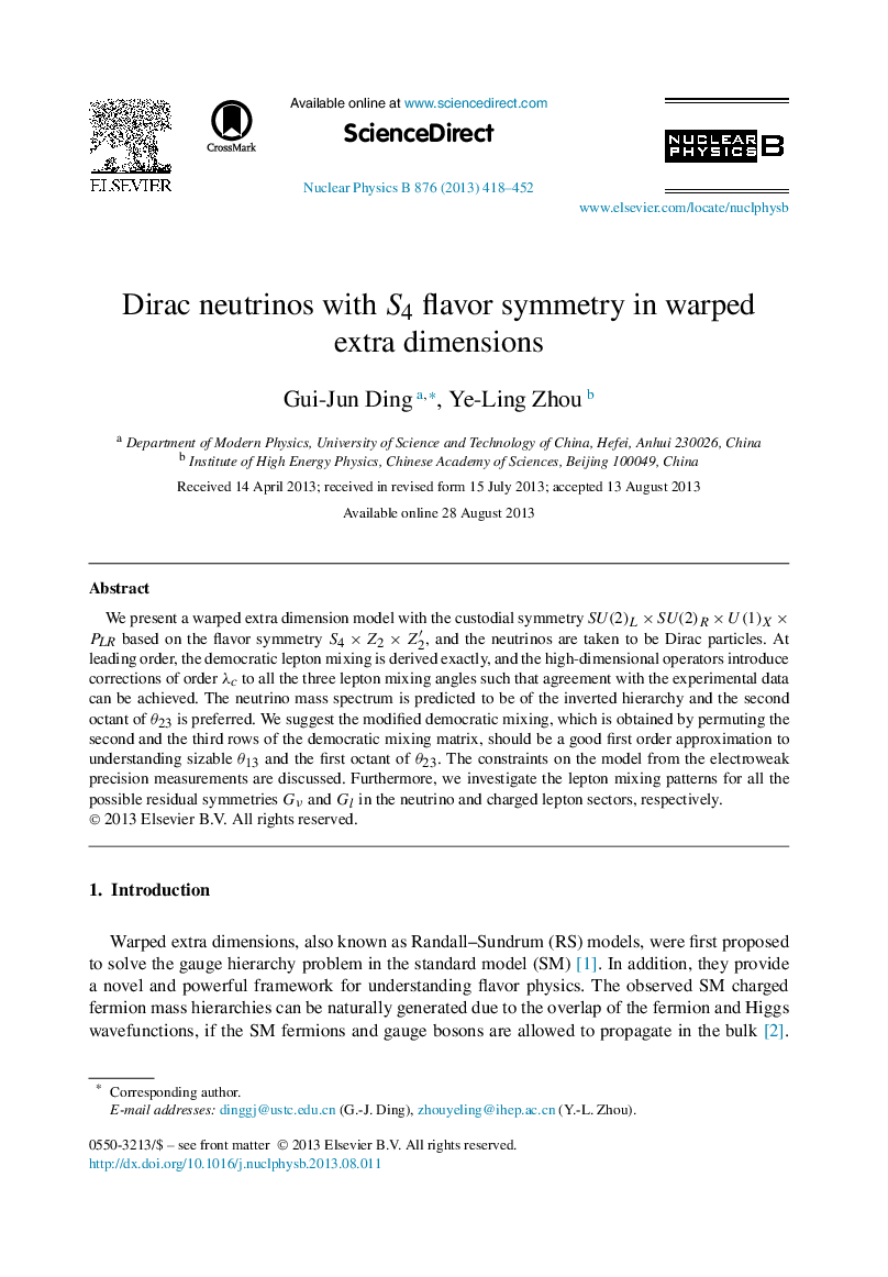 Dirac neutrinos with S4S4 flavor symmetry in warped extra dimensions