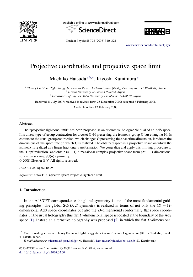 Projective coordinates and projective space limit