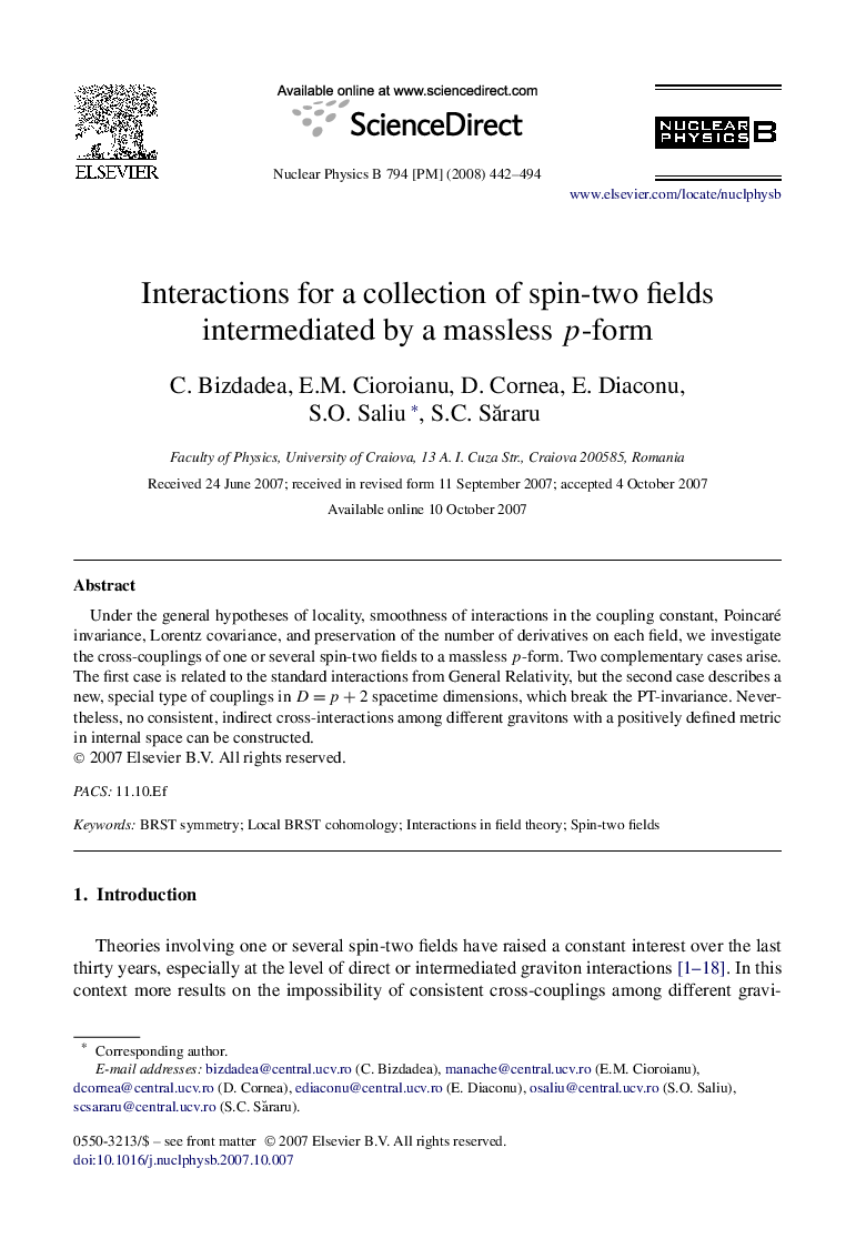 Interactions for a collection of spin-two fields intermediated by a massless p-form