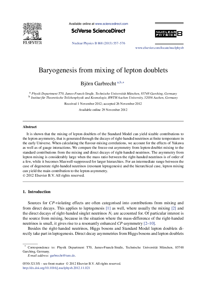 Baryogenesis from mixing of lepton doublets