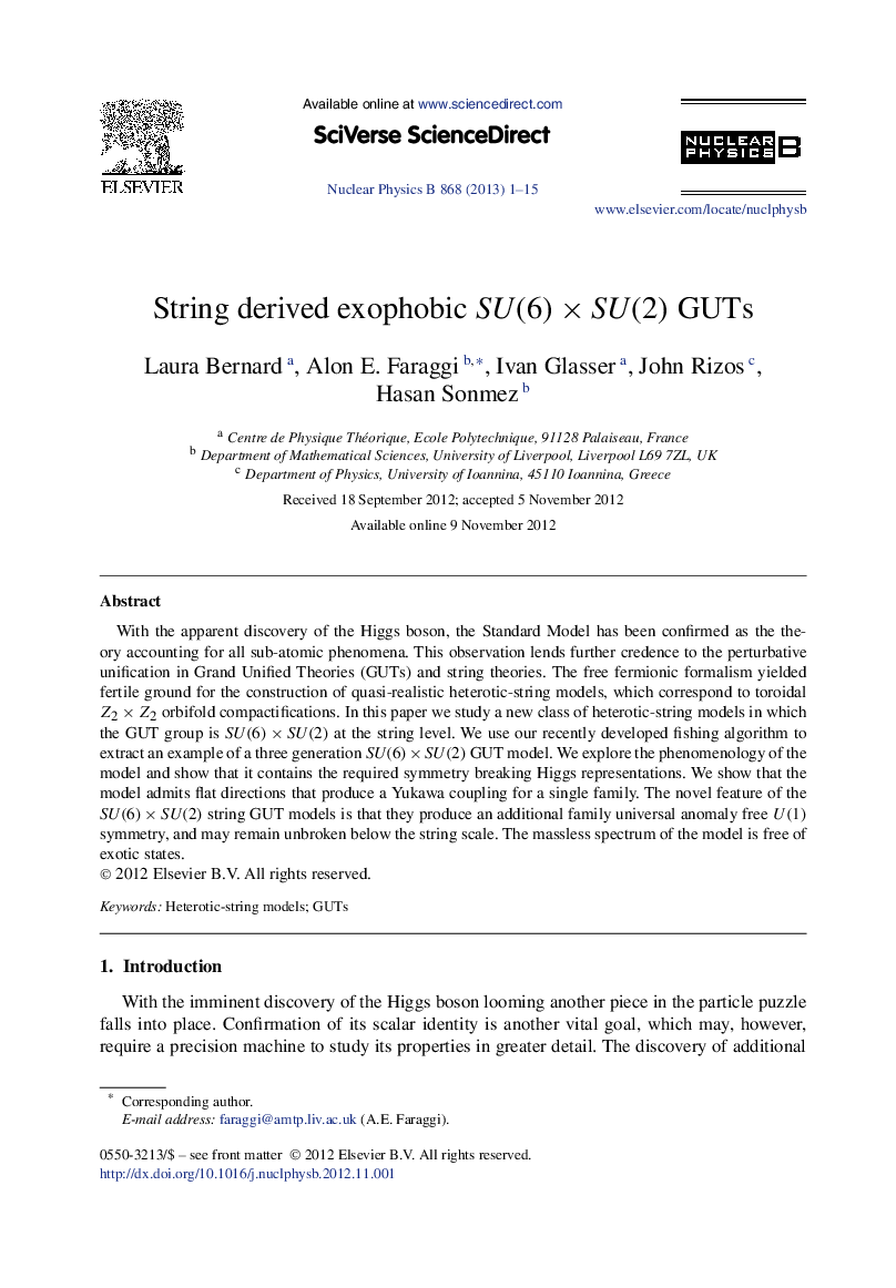 String derived exophobic SU(6)ÃSU(2) GUTs