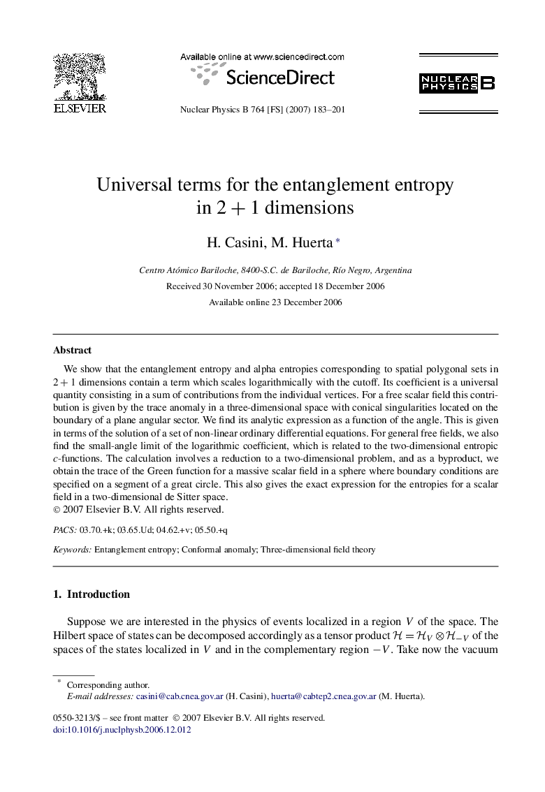 Universal terms for the entanglement entropy in 2+12+1 dimensions