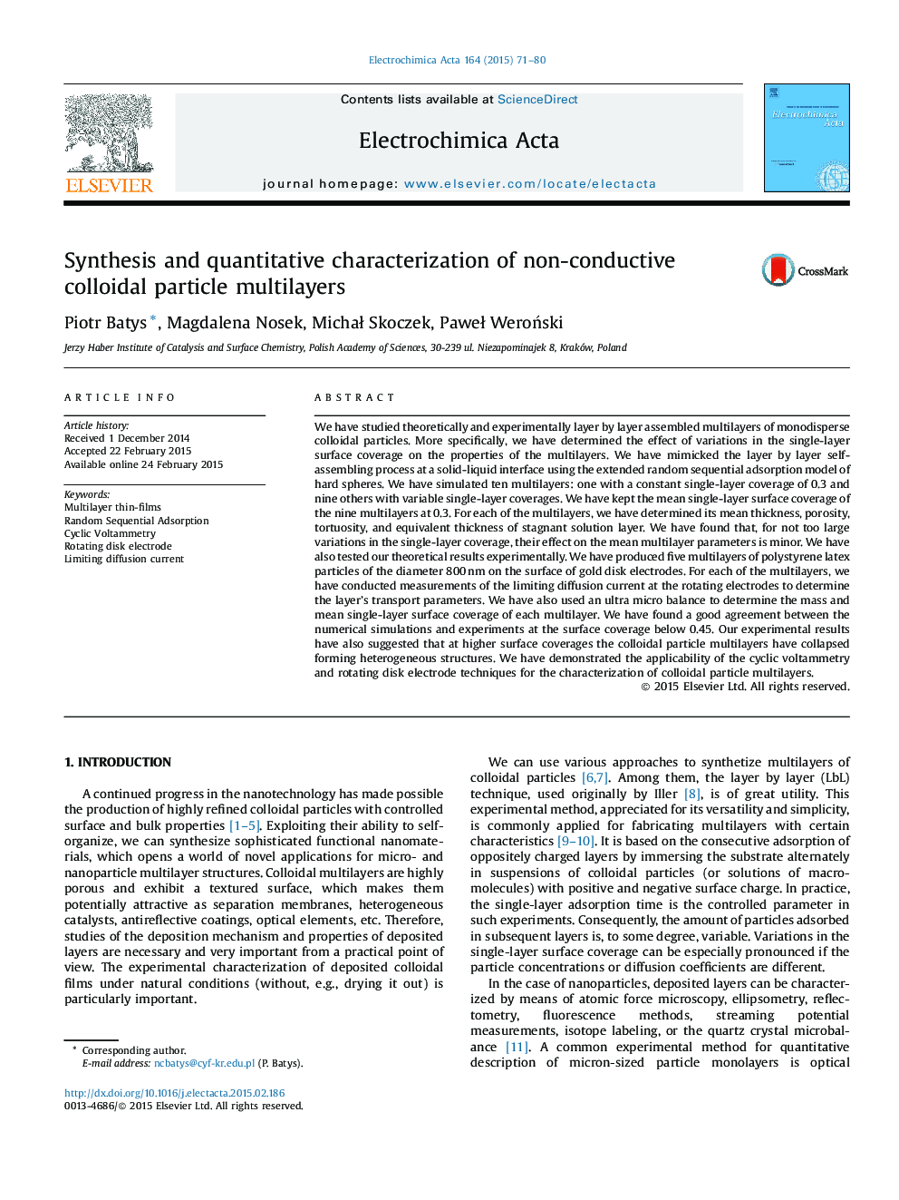 Synthesis and quantitative characterization of non-conductive colloidal particle multilayers