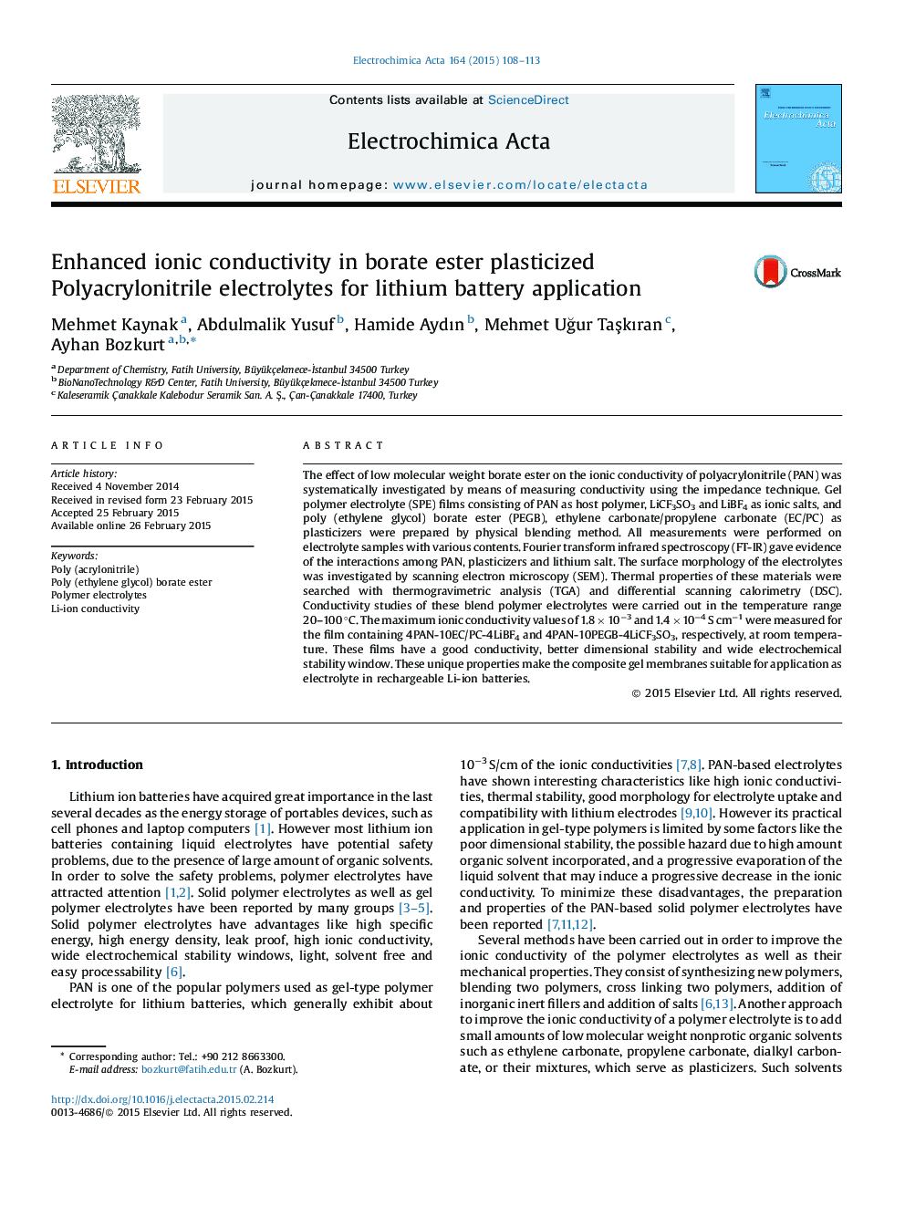 Enhanced ionic conductivity in borate ester plasticized Polyacrylonitrile electrolytes for lithium battery application