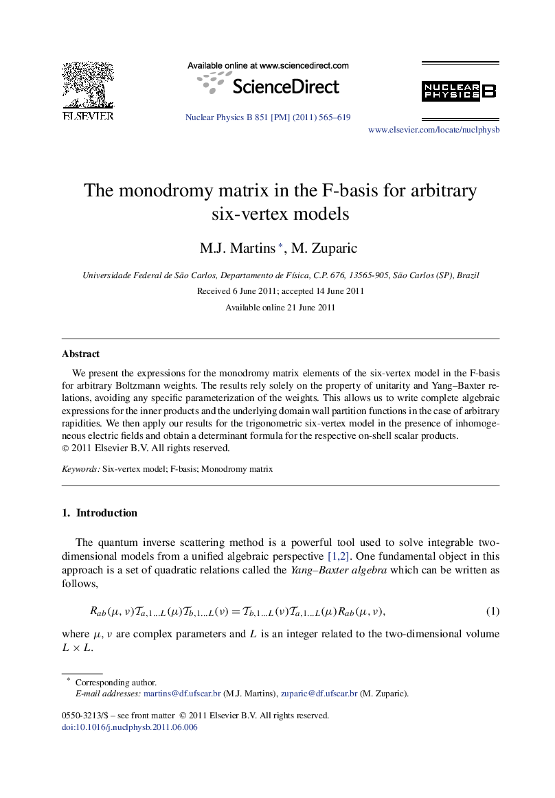 The monodromy matrix in the F-basis for arbitrary six-vertex models