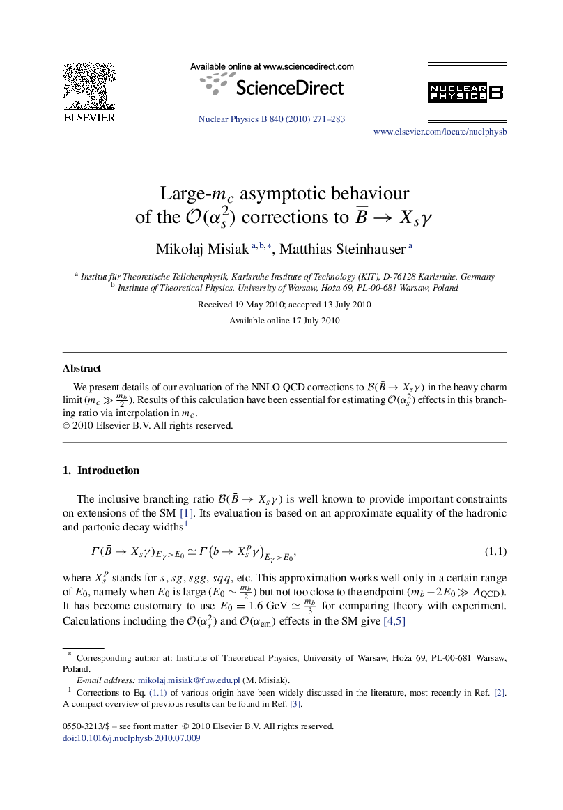 Large-mcmc asymptotic behaviour of the O(αs2) corrections to B¯→Xsγ
