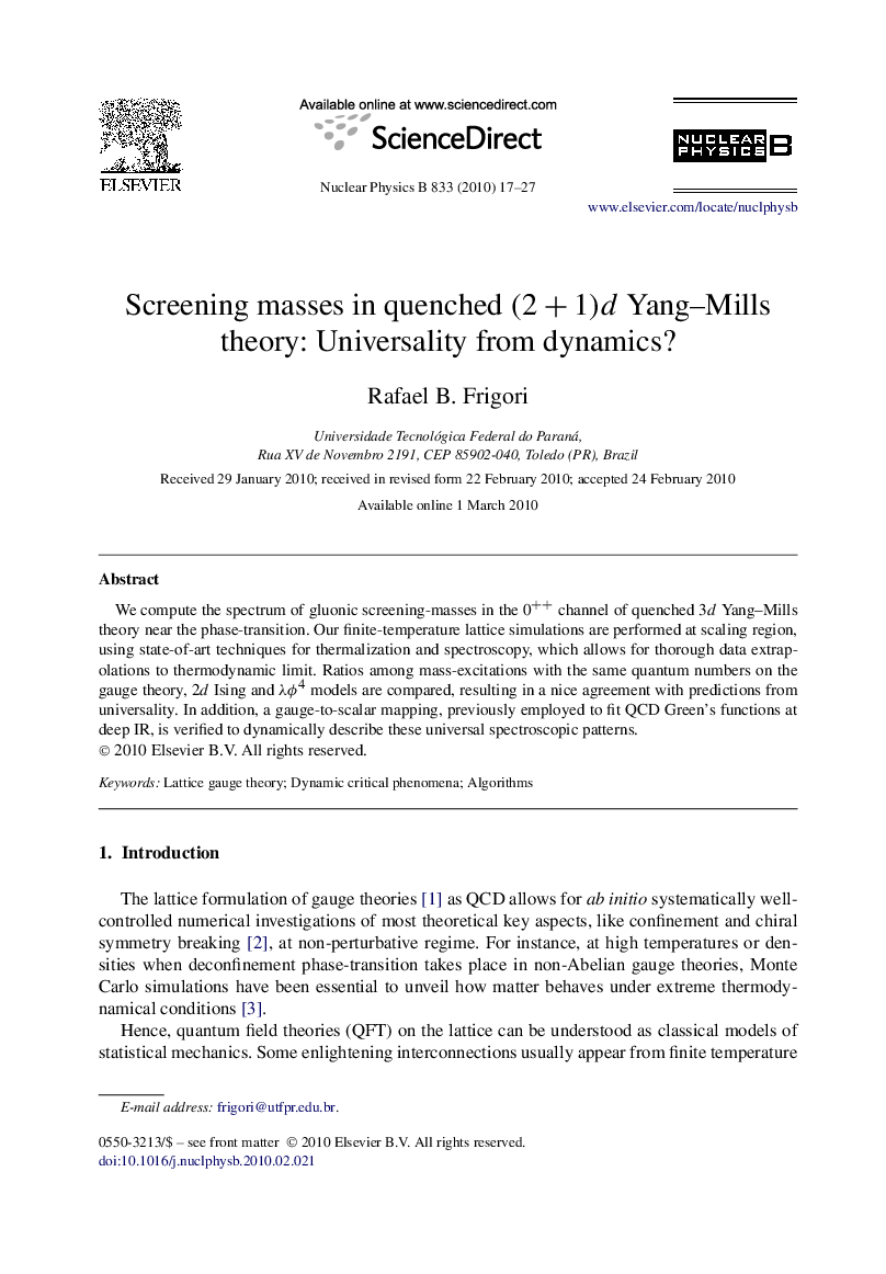 Screening masses in quenched (2+1)d Yang-Mills theory: Universality from dynamics?