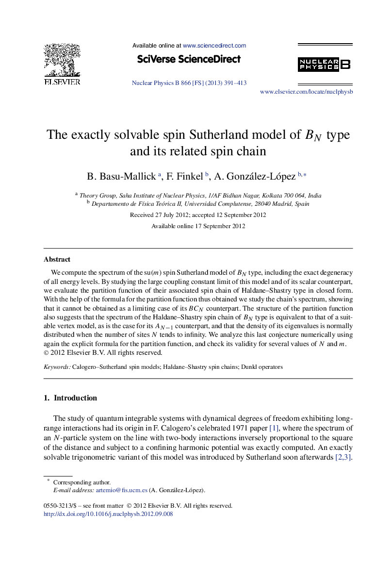 The exactly solvable spin Sutherland model of BNBN type and its related spin chain