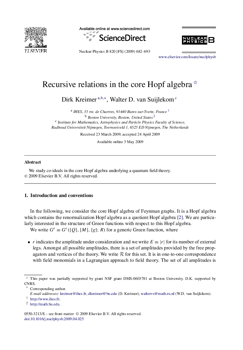 Recursive relations in the core Hopf algebra