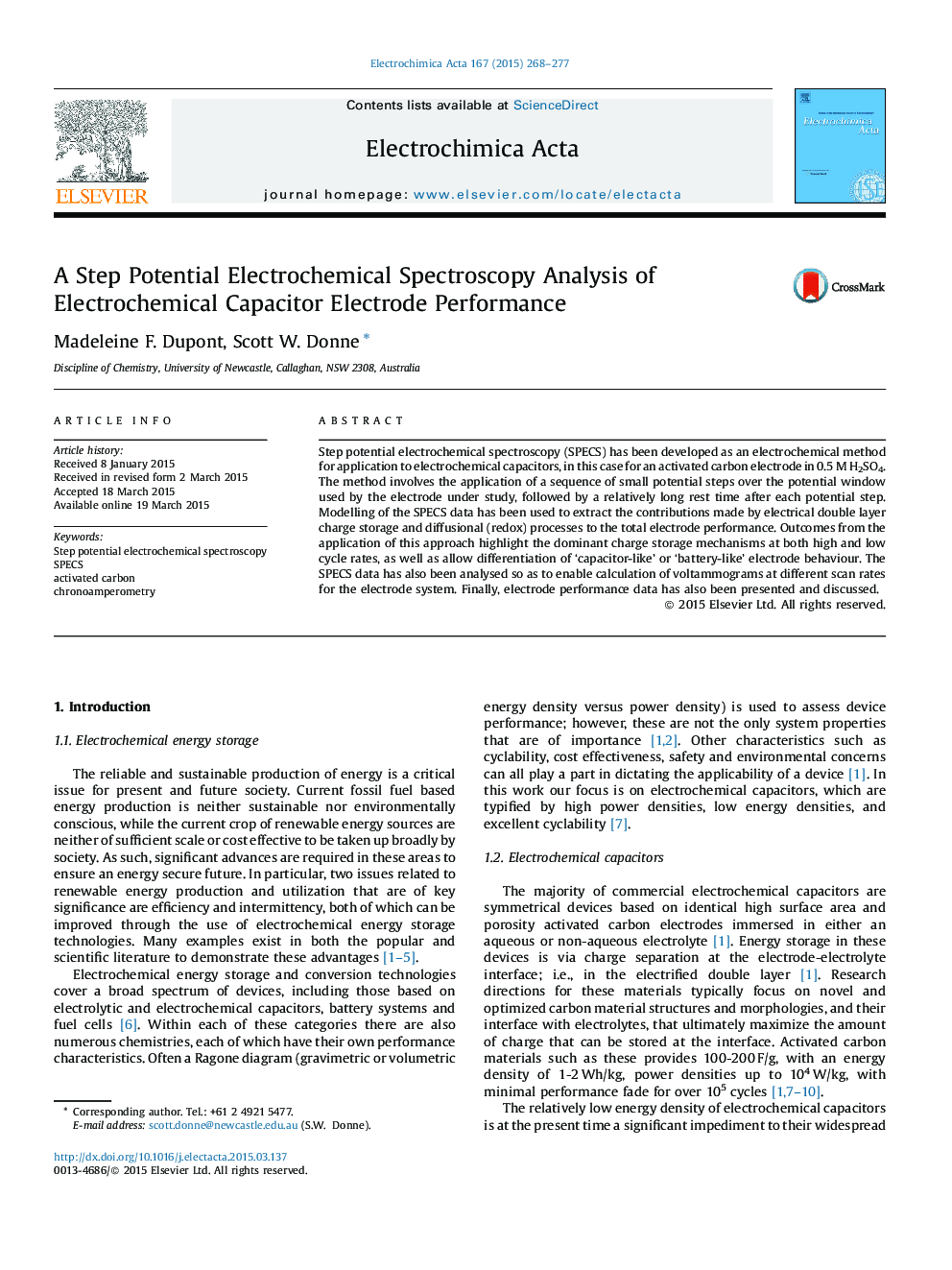 A Step Potential Electrochemical Spectroscopy Analysis of Electrochemical Capacitor Electrode Performance