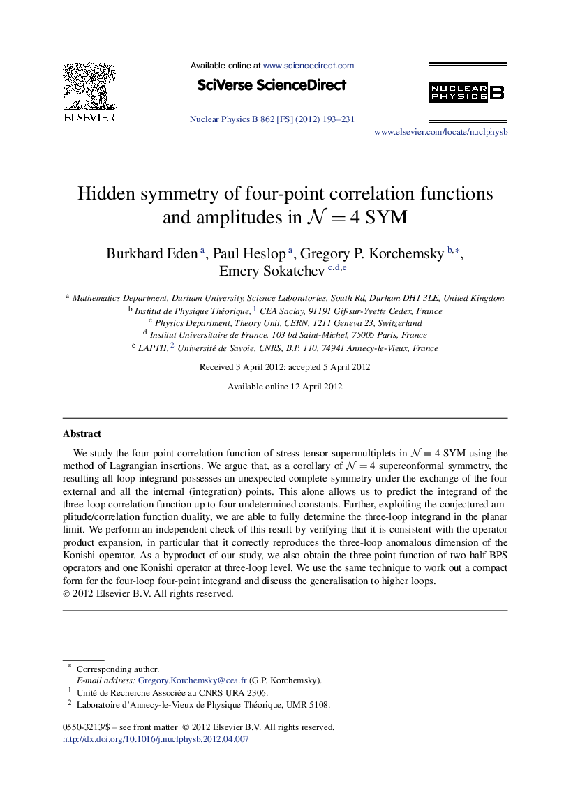 Hidden symmetry of four-point correlation functions and amplitudes in N=4 SYM