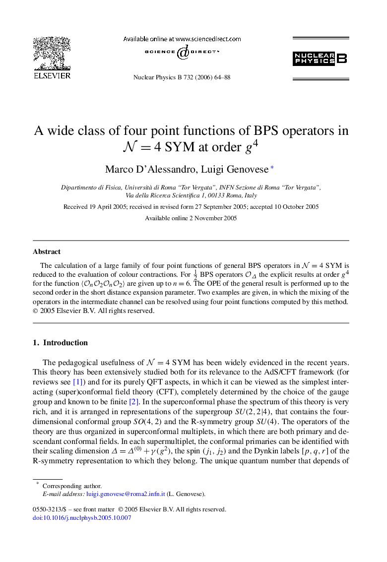 A wide class of four point functions of BPS operators in N=4 SYM at order g4