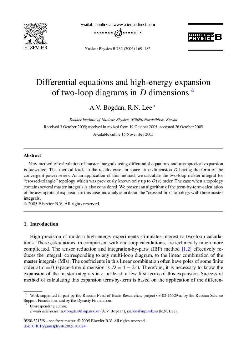 Differential equations and high-energy expansion of two-loop diagrams in D dimensions 