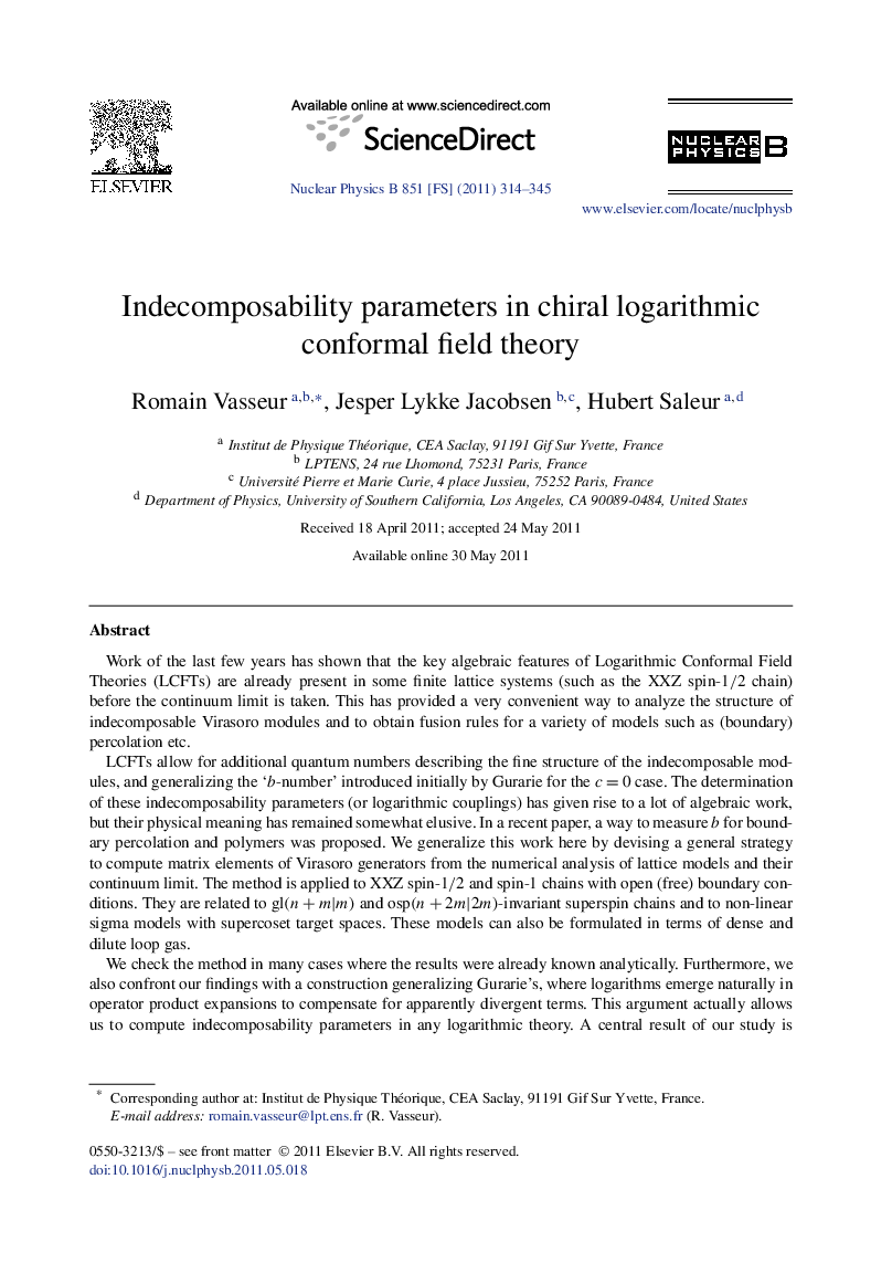 Indecomposability parameters in chiral logarithmic conformal field theory