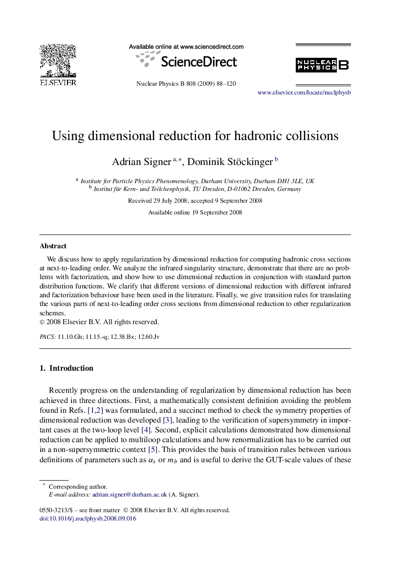 Using dimensional reduction for hadronic collisions