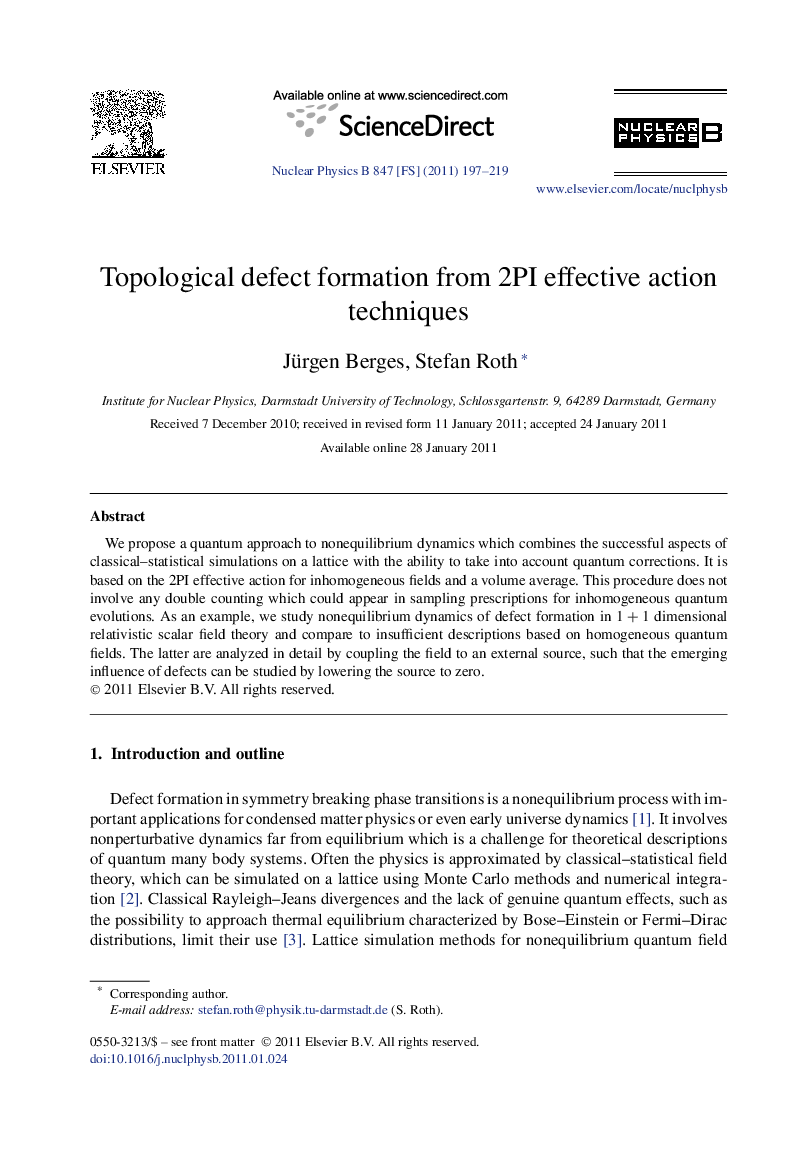 Topological defect formation from 2PI effective action techniques