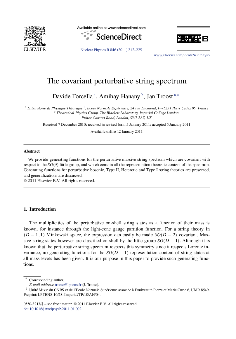 The covariant perturbative string spectrum