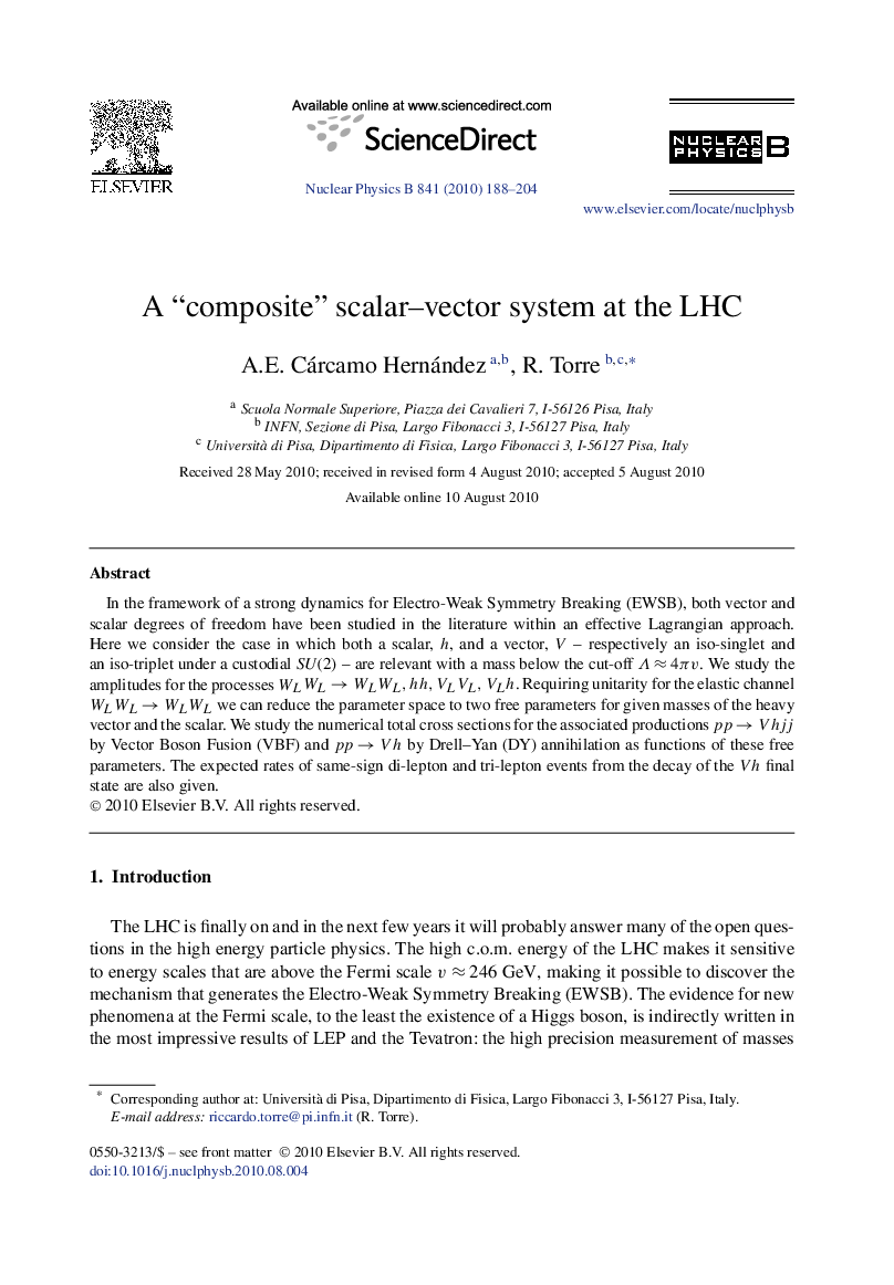 A “composite” scalar–vector system at the LHC
